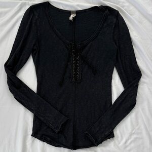 We the Free Navy Lace-Up Long Sleeve Top